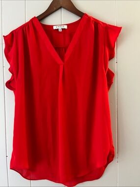 Chaus Bright Red V-Neck Flutter Sleeve Blouse